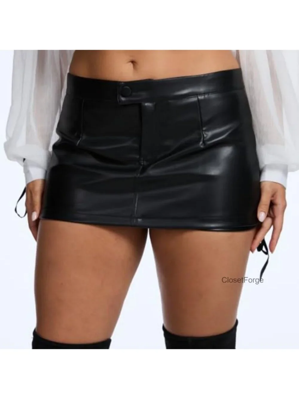 Faux Leather High Waist Skort with Shorts Hidden Inside, Stretchy PU Leather